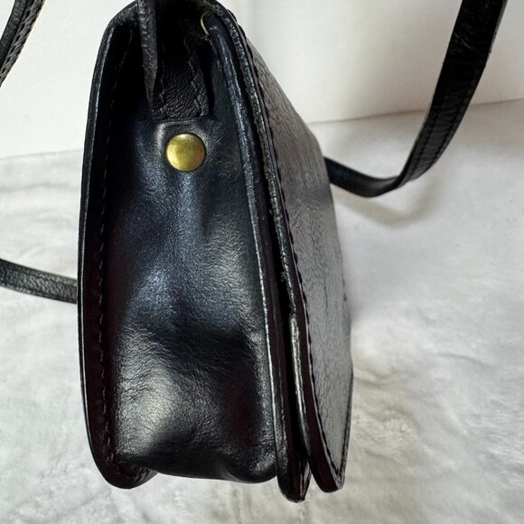 Vera Pelle Italian Black Leather Small Crossbody Purse Adjustable Strap Zipper - Picture 6 of 16